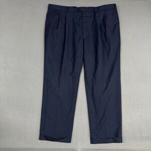 Jos. A. Bank Pants Mens 46x32 Navy Blue Signature Collection Pleated Wool Dress